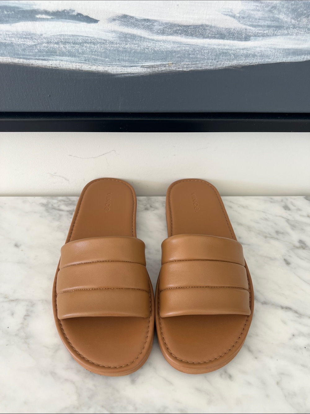 Vince Tan Padded Leather Slide Sandals